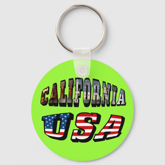 California Picture and USA Flag Text Key Ring (Front)