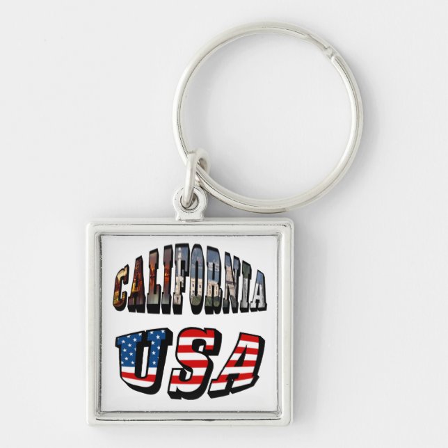 California Picture and USA Flag Text Key Ring (Front)