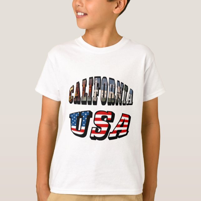California Picture and USA Flag Text T-Shirt (Front)