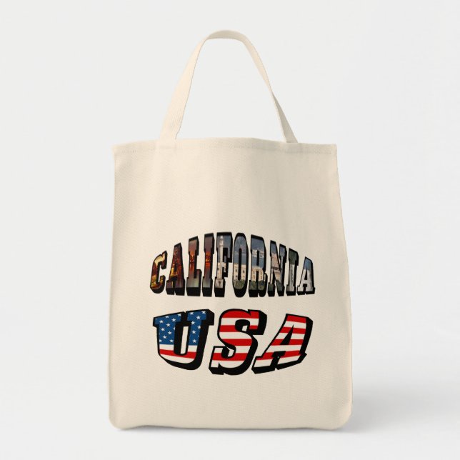 California Picture and USA Flag Text Tote Bag (Front)