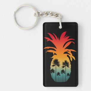 CALIFORNIA PINEAPPLE SUNSET PALM TREES KEY RING