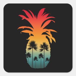 CALIFORNIA PINEAPPLE SUNSET PALM TREES SQUARE STICKER