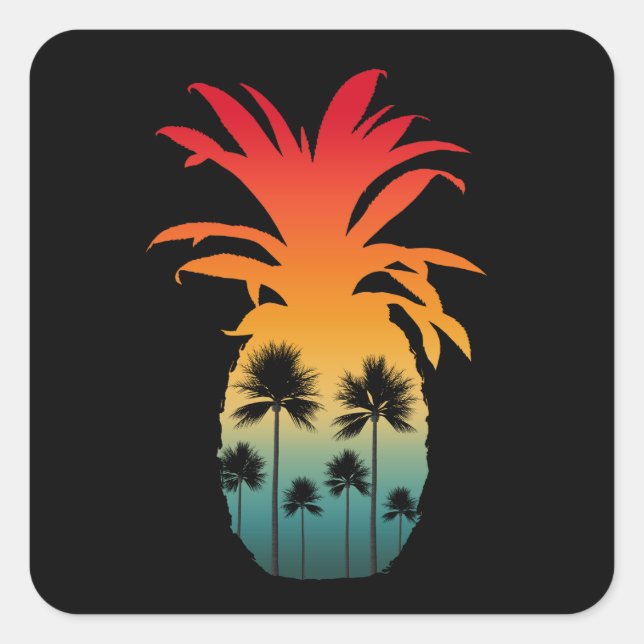 CALIFORNIA PINEAPPLE SUNSET PALM TREES SQUARE STICKER (Front)