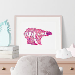 California Pink Winter Bear Poster