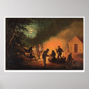 California Pioneers Around a Campfire (0131A) Poster