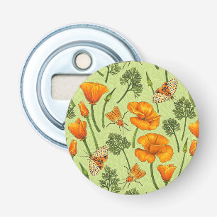 California poppies and moths on honey dew bottle opener
