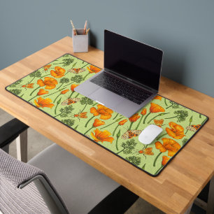 California poppies and moths on honey dew desk mat