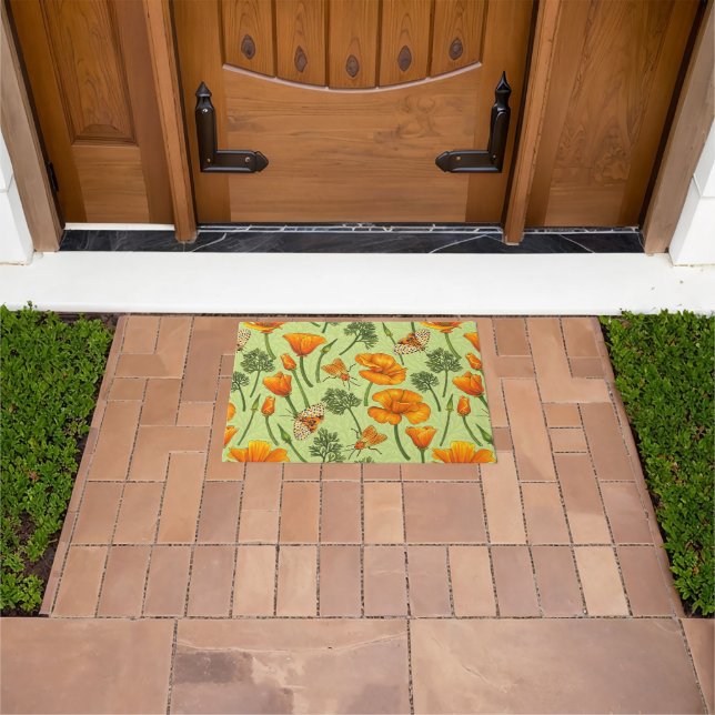 California poppies and moths on honey dew doormat (Outdoor)