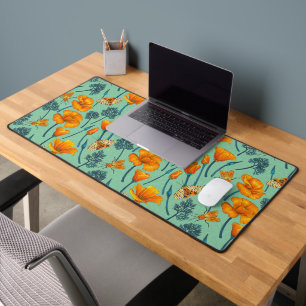 California poppies and moths on jade desk mat