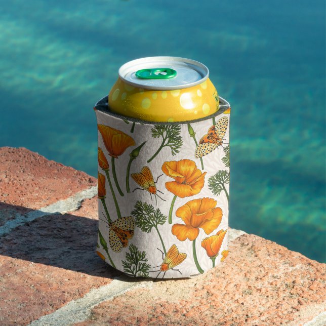 California poppies and moths on off white 2 can cooler (In Situ Pool)