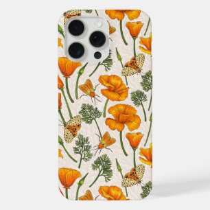 California poppies and moths on off white 2 iPhone 15 pro max case