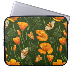 California poppies and moths on off white 2 laptop sleeve