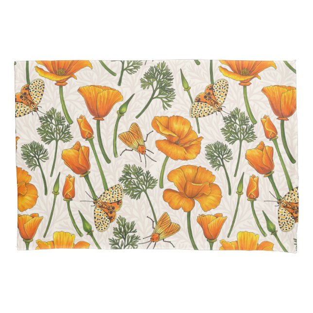 California poppies and moths on off white 2 pillowcase (Front-Left)