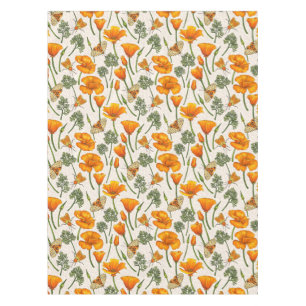 California poppies and moths on off white 2 tablecloth