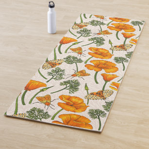 California poppies and moths on off white 2 yoga mat
