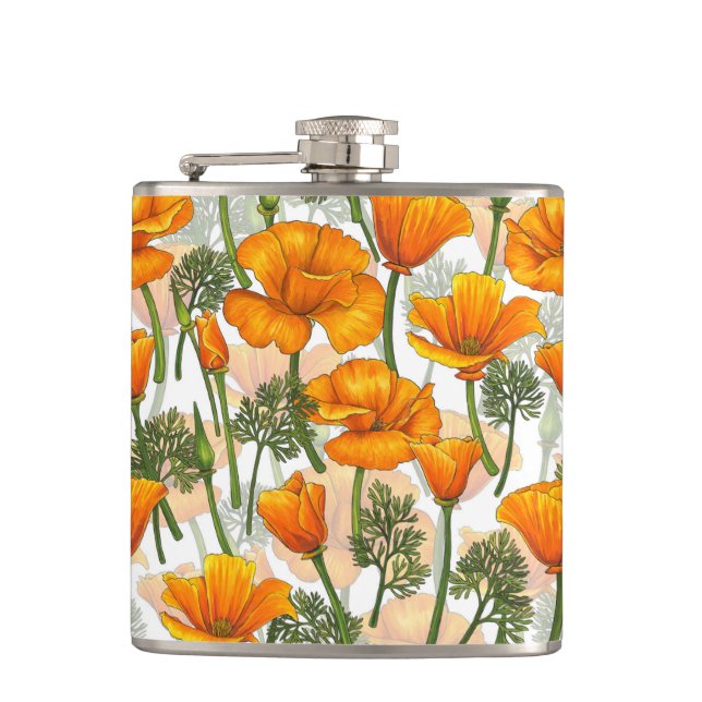 California poppies hip flask (Front)