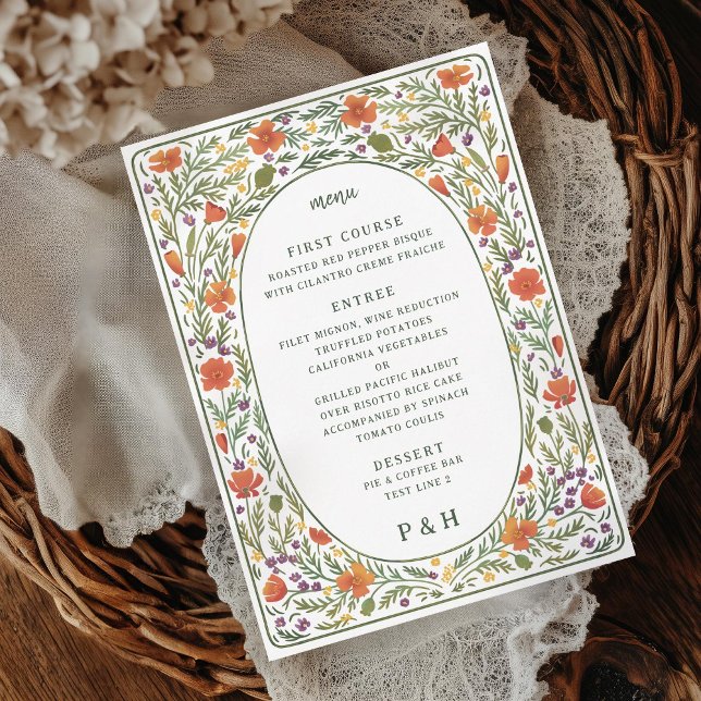 California Poppies Illustrated Dinner Menu Card (Creator Uploaded)