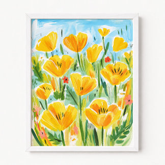 California Poppies Illustration Poster