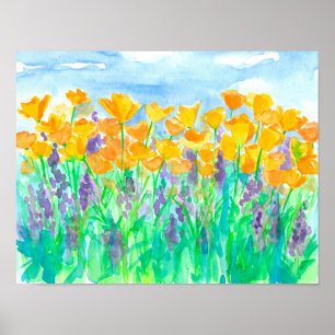 California Poppies Lupines Poster