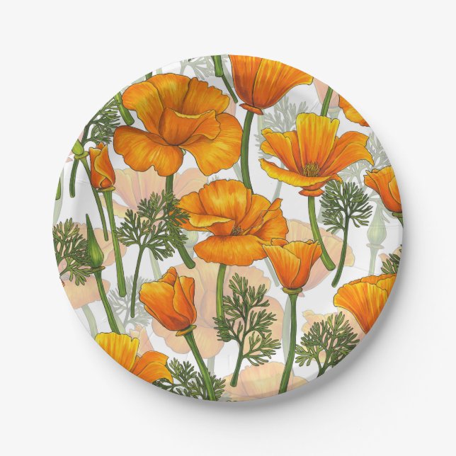California poppies paper plate (Front)