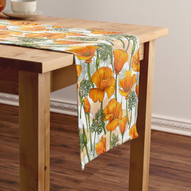 California poppies short table runner (In Situ)