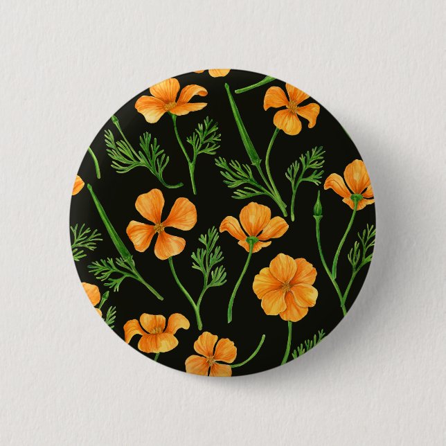 California poppies, summertime flowers, orange wil 6 cm round badge (Front)