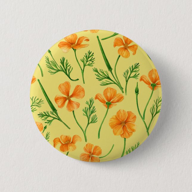 California poppies, summertime flowers, orange wil 6 cm round badge (Front)