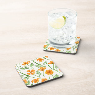 California poppies, summertime flowers, orange wil coaster