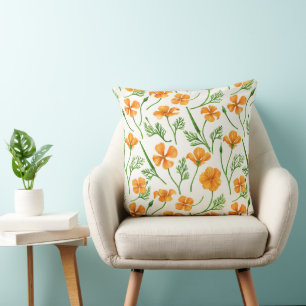 California poppies, summertime flowers, orange wil cushion