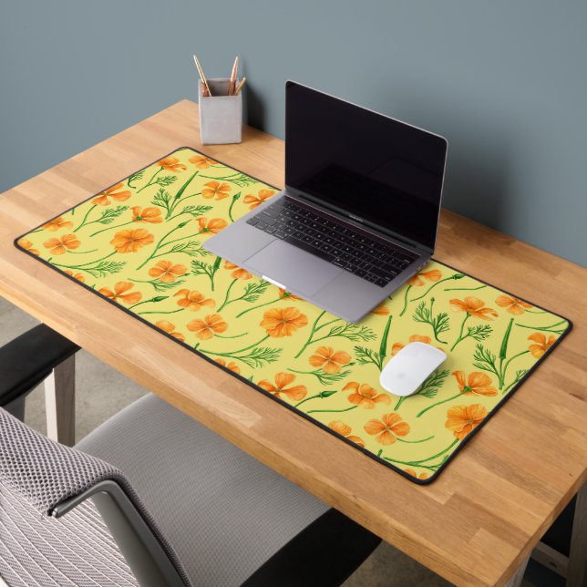 California poppies, summertime flowers, orange wil desk mat (Office 2)