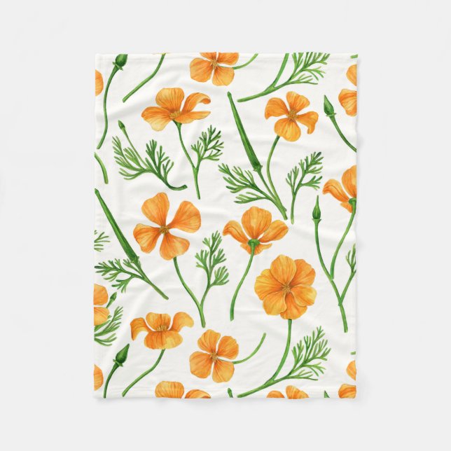 California poppies, summertime flowers, orange wil fleece blanket (Front)