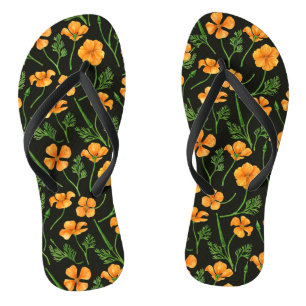 California poppies, summertime flowers, orange wil flip flops
