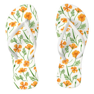California poppies, summertime flowers, orange wil flip flops