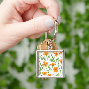 California poppies, summertime flowers, orange wil key ring