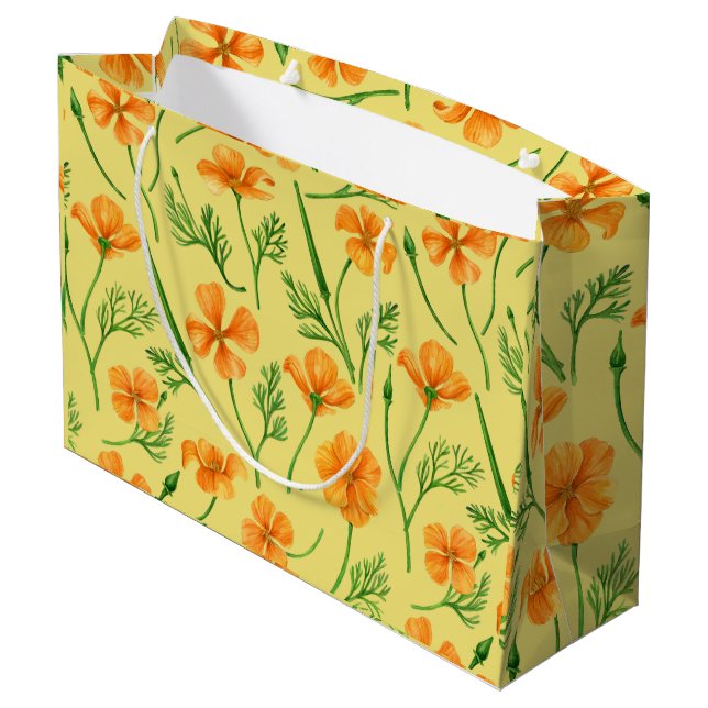 California poppies, summertime flowers, orange wil large gift bag (Back Angled)