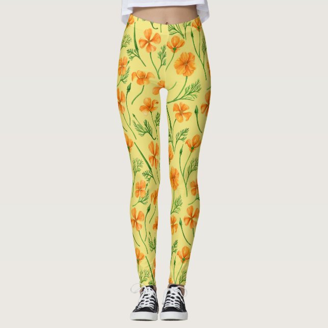 California poppies, summertime flowers, orange wil leggings (Front)