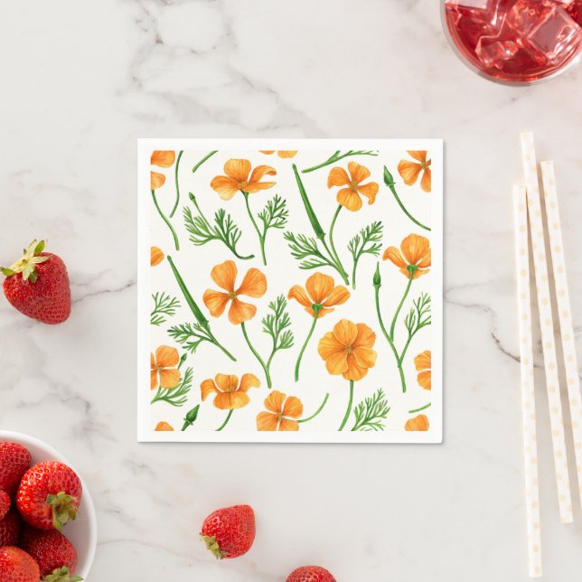 California poppies, summertime flowers, orange wil napkin (Insitu)