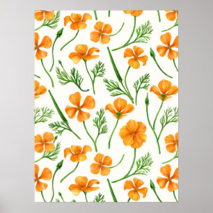 California poppies, summertime flowers, orange wil poster