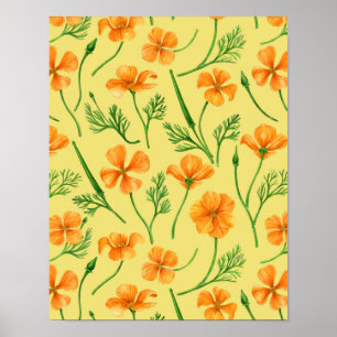 California poppies, summertime flowers, orange wil poster