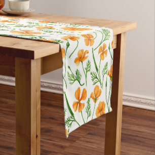 California poppies, summertime flowers, orange wil short table runner