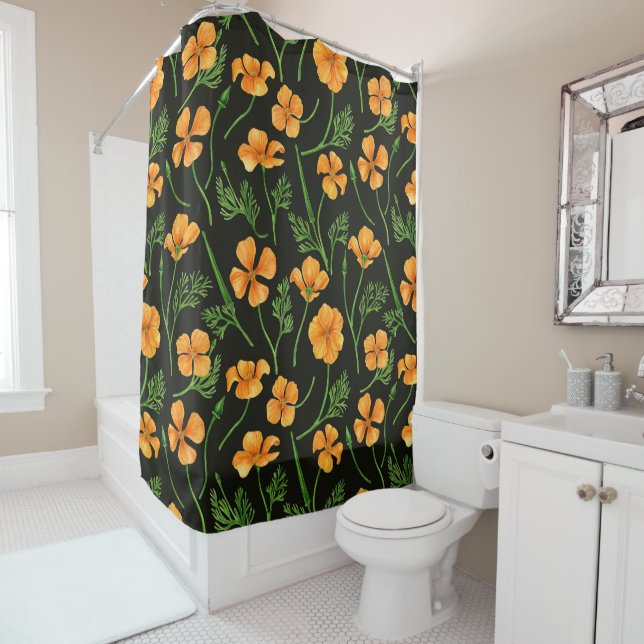 California poppies, summertime flowers, orange wil shower curtain (In Situ)