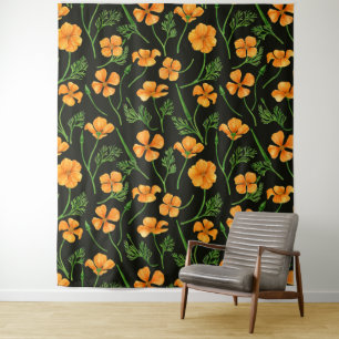 California poppies, summertime flowers, orange wil tapestry