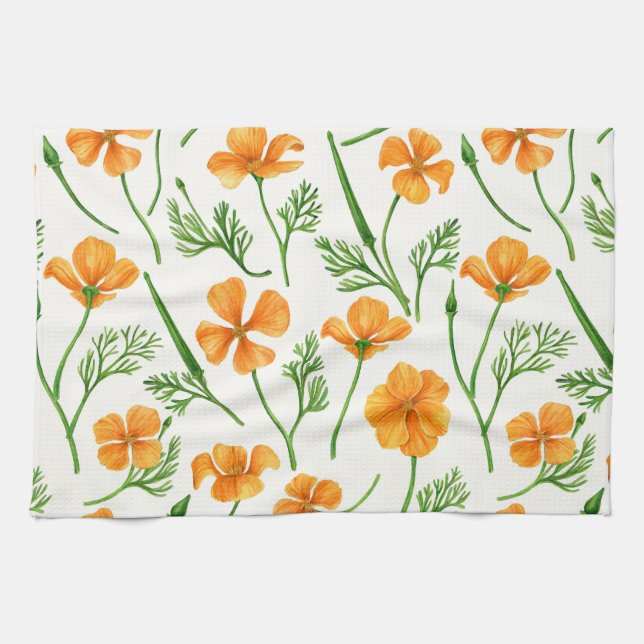California poppies, summertime flowers, orange wil tea towel (Horizontal)