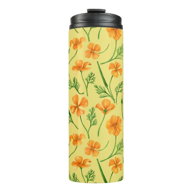 California poppies, summertime flowers, orange wil thermal tumbler (Front)