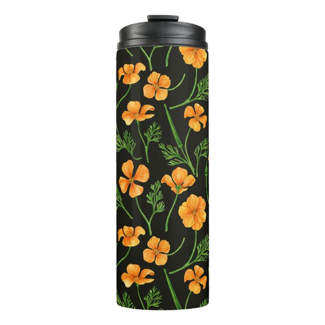 California poppies, summertime flowers, orange wil thermal tumbler (Front)