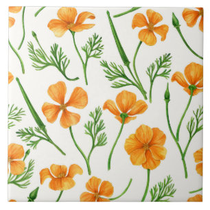 California poppies, summertime flowers, orange wil tile