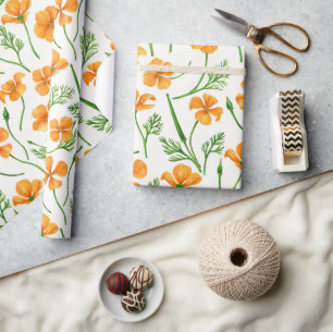 California poppies, summertime flowers, orange wil wrapping paper