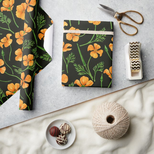 California poppies, summertime flowers, orange wil wrapping paper (Crafts)