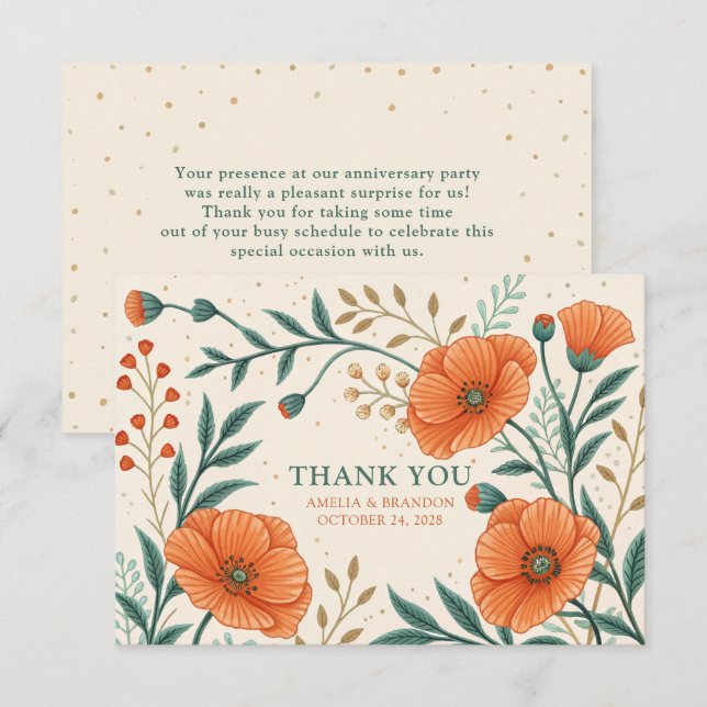 California Poppies Wedding Anniversary Thank You Card (Front/Back)