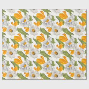 California poppies white daffodils pattern wrapping paper